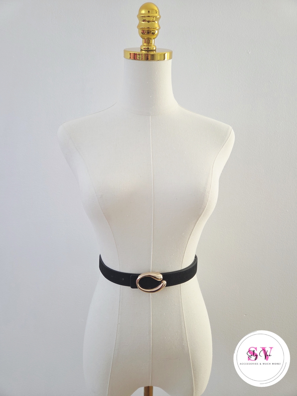 Black Suede like Belt with Gold Buckle
